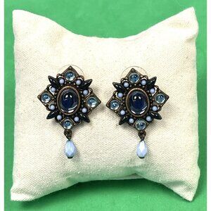 VTG 2000 AVON SP 1.5" Coppertone & Blue Stone Diamond-Shaped Pierced EARRINGS